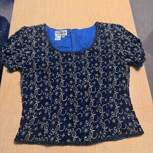 J Laxmi Embroidered Cap Sleeve Top, Women's Size PM